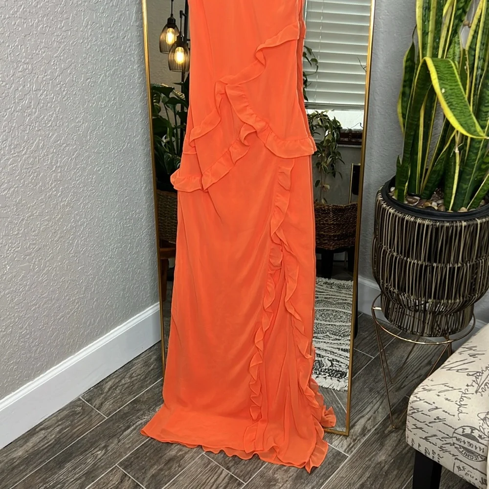 HOUSE OF CB 'Pixie' Flame Orange Ruffle Maxi Dress NWOT - Picture 13 of 16